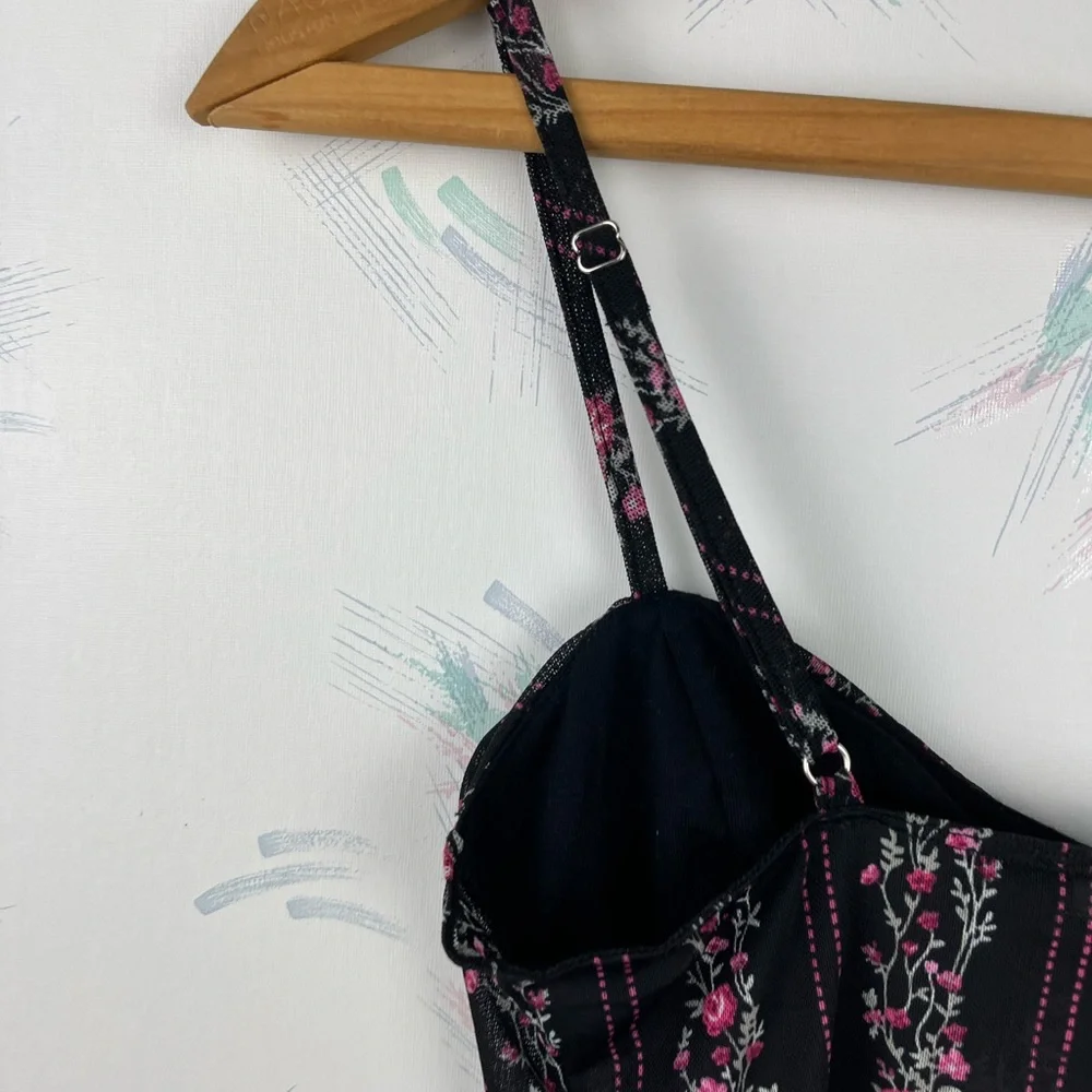 Forever 21 Black Pink Floral Print Cropped Bra Top - Picture 5 of 8